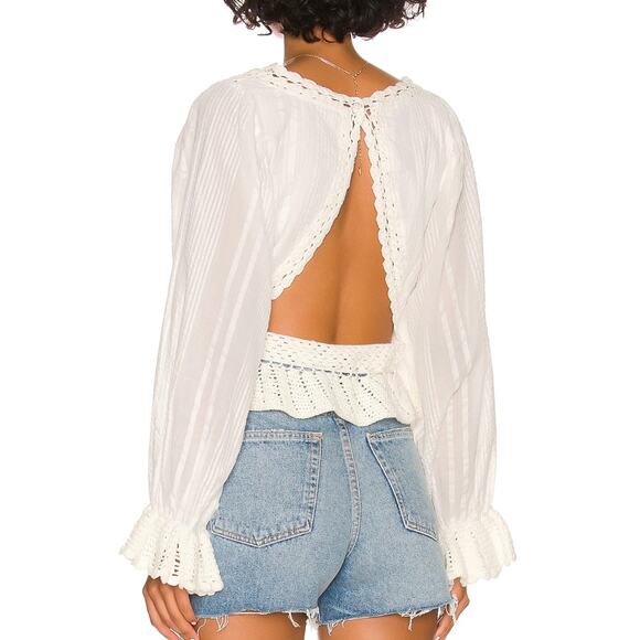 FREE PEOPLE Meghan Crochet Top Ivory Large L - Picture 3 of 11
